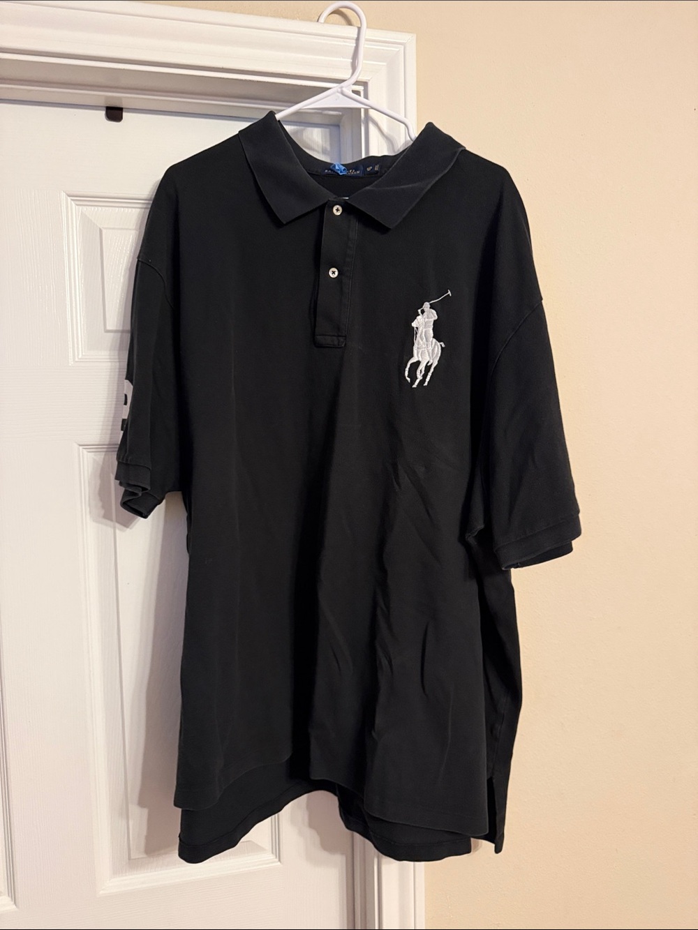 Ralph Lauren Black Polo with White Pony Logo